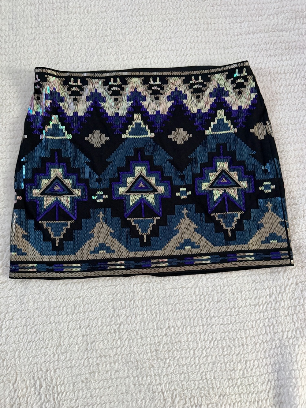 Express Sequin Geo Mini Skirt - Black, Blue & Silver